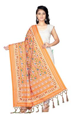 orange PATOLA PRINTED RETON COTTON DUPATTA 1
