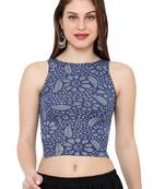 Women's Blue Sleeveless Back Zip Casual Readymade Saree Blouse