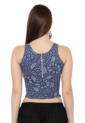 Women's Blue Sleeveless Back Zip Casual Readymade Saree Blouse 2