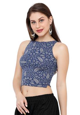 Women's Blue Sleeveless Back Zip Casual Readymade Saree Blouse 3