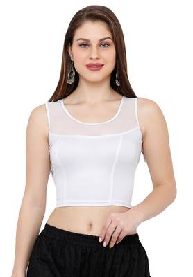 Women's Silver Yoke Net Stretchable Back Zip Readymade Saree Blouse 1