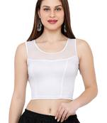 Women's Silver Yoke Net Stretchable Back Zip Readymade Saree Blouse