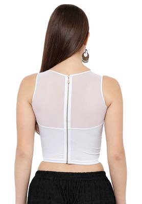 Women's Silver Yoke Net Stretchable Back Zip Readymade Saree Blouse 2