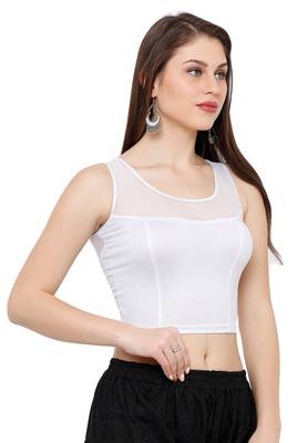 Women's Silver Yoke Net Stretchable Back Zip Readymade Saree Blouse 3