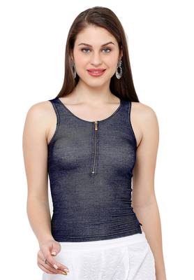 Women's Navy Blue Front Zip Casual Stretchable Readymade Saree Blouse 1