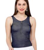 Women's Navy Blue Front Zip Casual Stretchable Readymade Saree Blouse