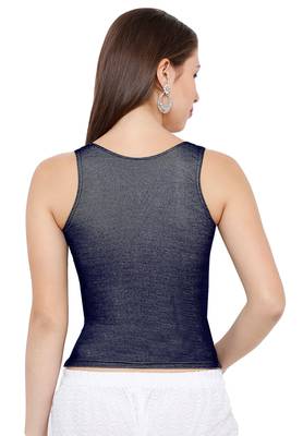 Women's Navy Blue Front Zip Casual Stretchable Readymade Saree Blouse 2