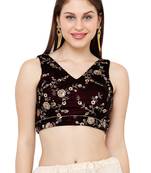 Women's Wine Party Wear Velvet Readymade Saree Blouse