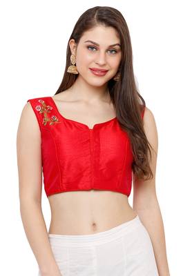 Women's Red Casual Embroidery Readymade Saree Blouse 1