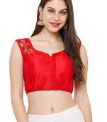 Women's Red Casual Embroidery Readymade Saree Blouse
