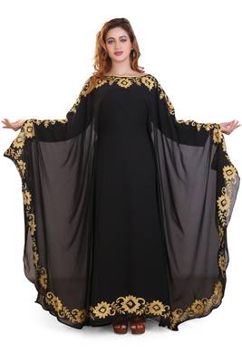 black moroccan ramadan islamic dubai kaftan farasha aari and stone work dress 1