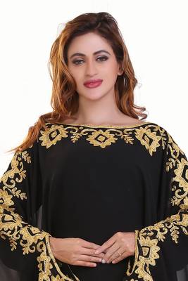 black moroccan ramadan islamic dubai kaftan farasha aari and stone work dress 2