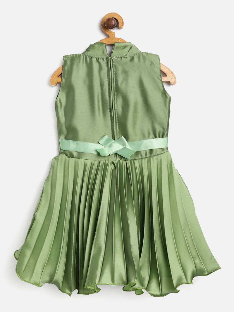 Green Embroidered Satin KidsSkirts VASTRAMAY 3223818