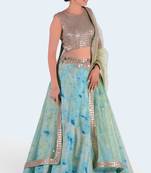 Green Printed Art Silk Unstitched Lehenga Choli