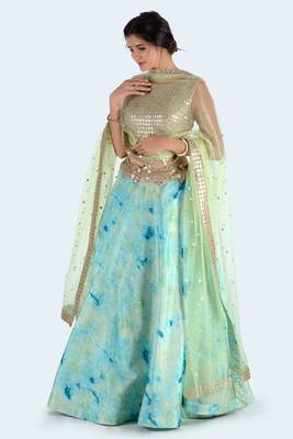 Green Printed Art Silk Unstitched Lehenga Choli 2