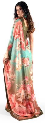 Women'S Multicolor Chiffon Floral Print Saree With Blouse 3