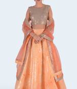 Orange Printed Art Silk Unstitched Lehenga Choli