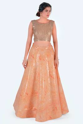 Orange Printed Art Silk Unstitched Lehenga Choli 2