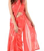 Women'S Red Georgette Floral Print Saree With Blouse