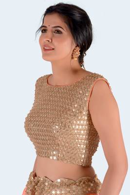 Peach Printed Art Silk Unstitched Lehenga Choli 4
