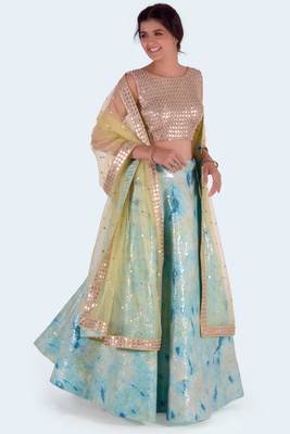 Green Printed Art Silk Unstitched Lehenga Choli 1