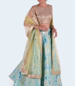 Green Printed Art Silk Unstitched Lehenga Choli
