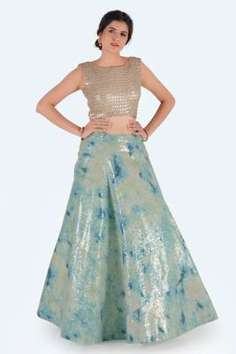 Green Printed Art Silk Unstitched Lehenga Choli 2