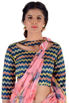 Women'S Pink Chiffon Floral Print Saree With Blouse 4