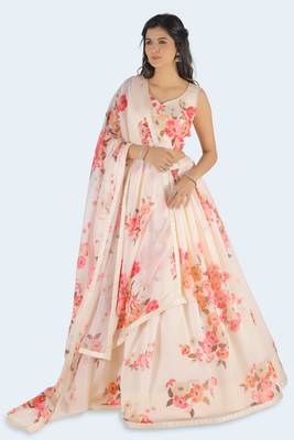 Pink Printed Art Silk Unstitched Lehenga Choli 1