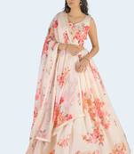 Pink Printed Art Silk Unstitched Lehenga Choli