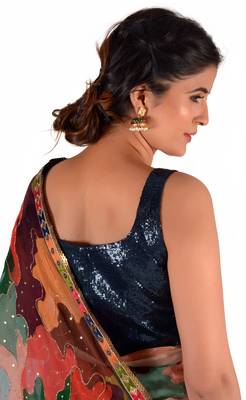 Women'S Multicolor Georgette Cocktail Print Saree With Blouse 2