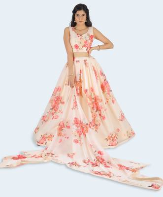 Pink Printed Art Silk Unstitched Lehenga Choli 2