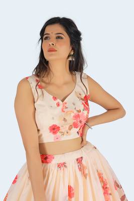 Pink Printed Art Silk Unstitched Lehenga Choli 3
