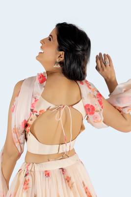 Pink Printed Art Silk Unstitched Lehenga Choli 4