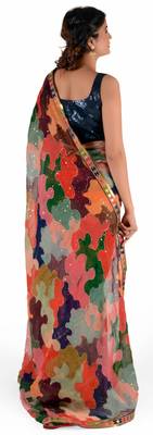 Women'S Multicolor Georgette Cocktail Print Saree With Blouse 4