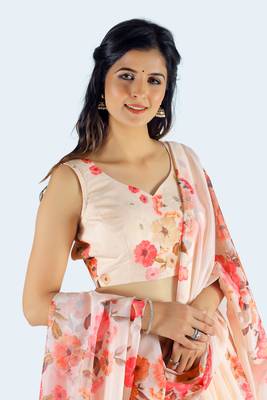 Pink Printed Art Silk Unstitched Lehenga Choli 5