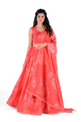 Pink Printed Art Silk Unstitched Lehenga Choli 1