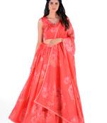 Pink Printed Art Silk Unstitched Lehenga Choli