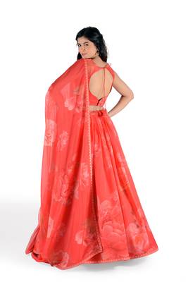 Pink Printed Art Silk Unstitched Lehenga Choli 2