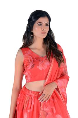 Pink Printed Art Silk Unstitched Lehenga Choli 3