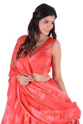 Pink Printed Art Silk Unstitched Lehenga Choli 4