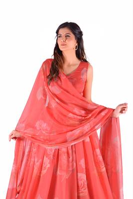 Pink Printed Art Silk Unstitched Lehenga Choli 5