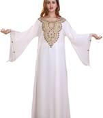 white moroccan ramadan islamic dubai kaftan farasha aari and stone work dress