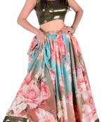 Pink Printed Art Silk Unstitched Lehenga Choli