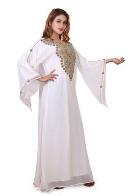 white moroccan ramadan islamic dubai kaftan farasha aari and stone work dress 3