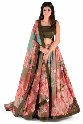 Pink Printed Art Silk Unstitched Lehenga Choli 2