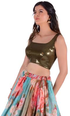 Pink Printed Art Silk Unstitched Lehenga Choli 3