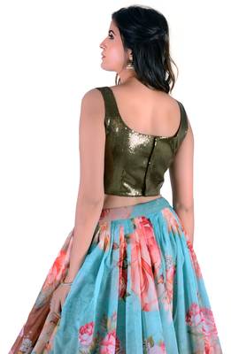 Pink Printed Art Silk Unstitched Lehenga Choli 4