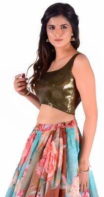 Pink Printed Art Silk Unstitched Lehenga Choli 5
