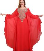 red embroidered georgette islamic kaftan ramadan karem dress